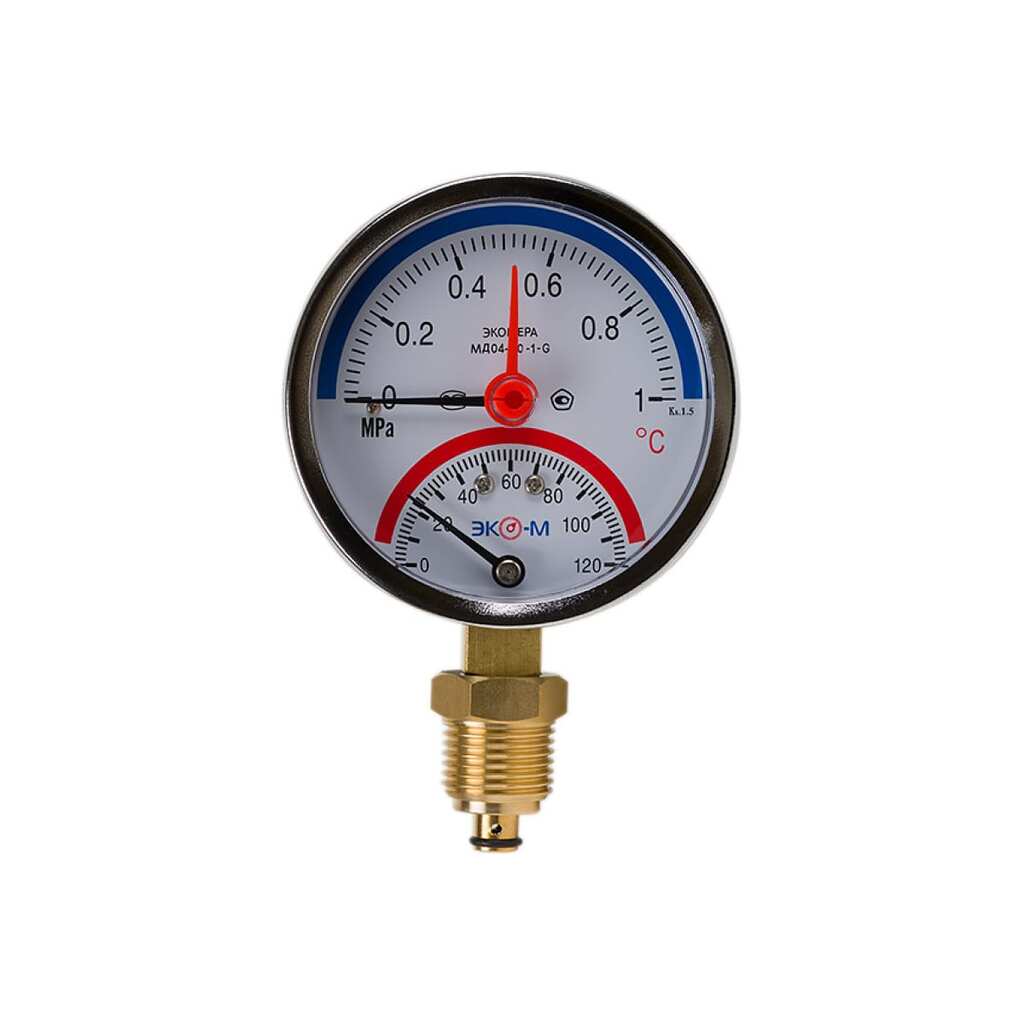 Термоманометр ЭКО-М Экомера G1/4 с переходником на G1/2 МД04-80-G-1МПа-120-РИ