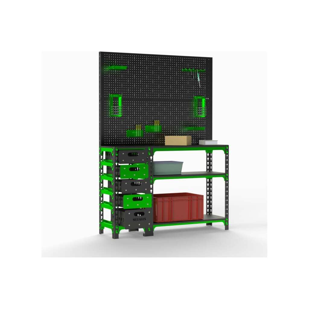 Стол-верстак ООО Металекс 950x1200x400 мм, с боковыми полками, 2 перфопанелями и комплектом аксессуаров SVBPPRIIA951240