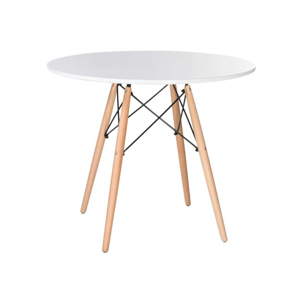 Обеденный стол BRABIX Eames T-01 круглый, диаметр 80 см, опоры дерево, пластик, белый 532633