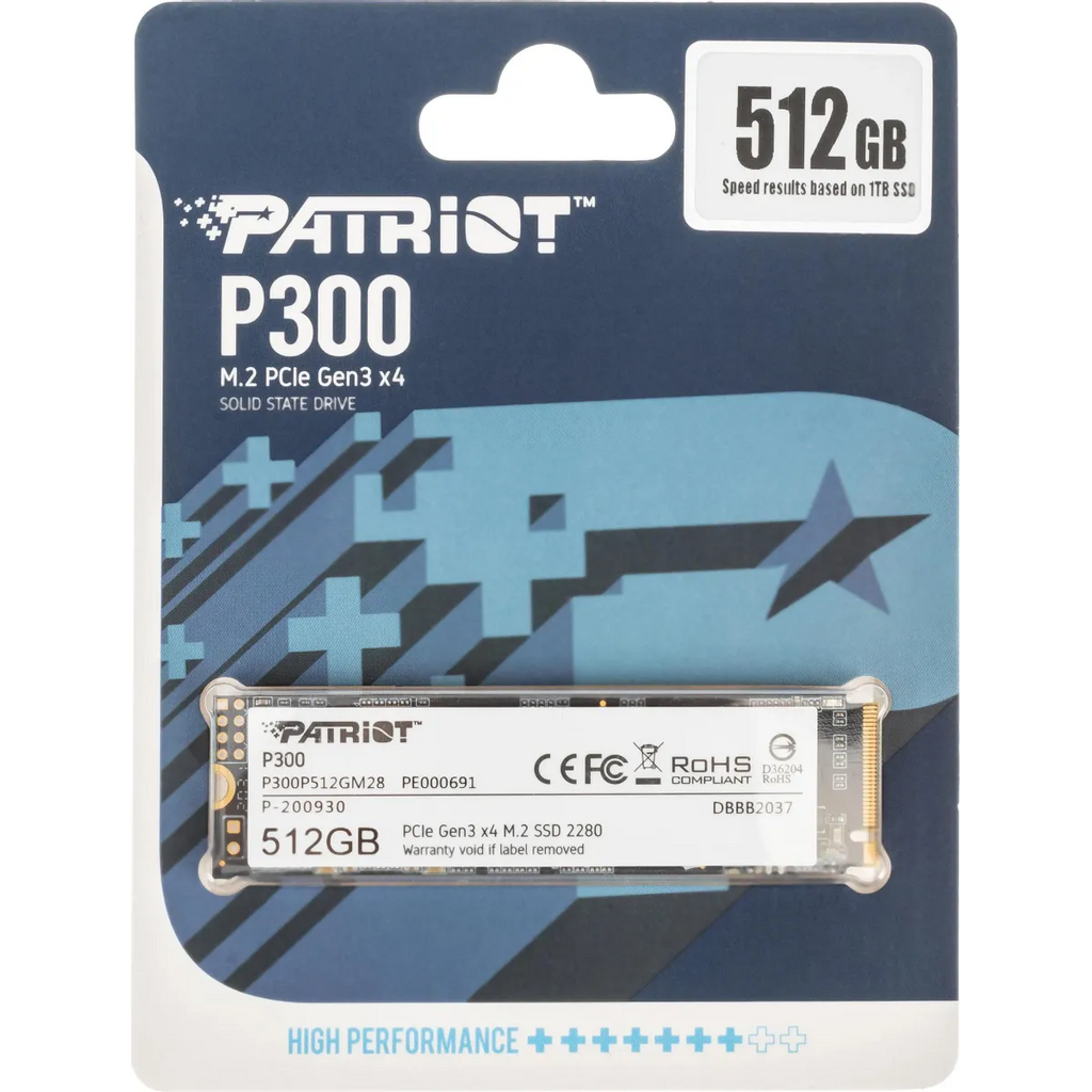 SSD накопитель Patriot P300 512ГБ, M.2 2280, PCI-E 3.0 x4,  NVMe P300P512GM28 PATRIOT MEMORY