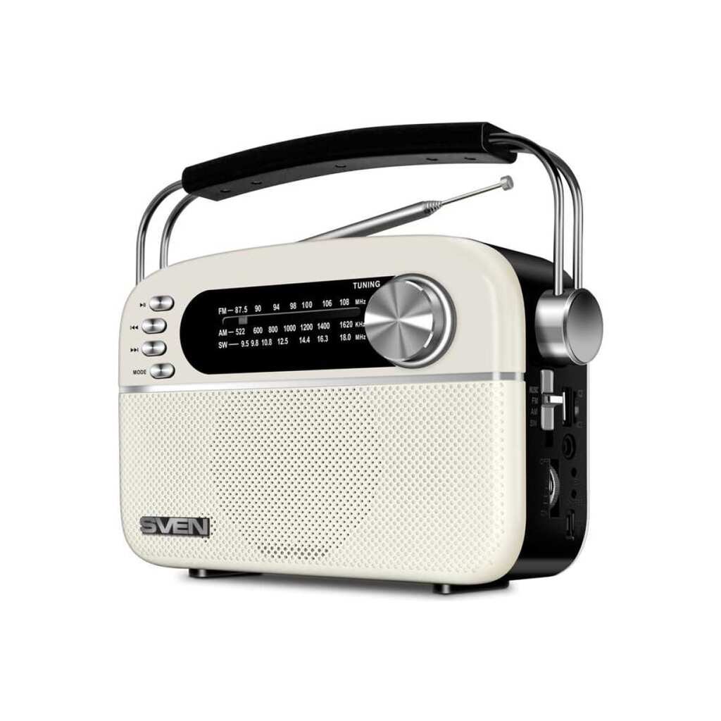 Радиоприёмник SVEN АС SRP-505 белый, 3 Вт, Bluetooth, FM/AM/SW, USB, microSD, AUX, встроенный аккумулятор SV-020439
