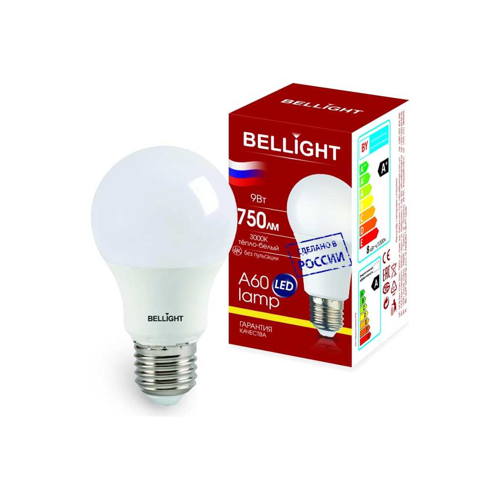 Светодиодная лампа BELLIGHT LED A60 Е27 9W 750 Lm 3000К 88297787