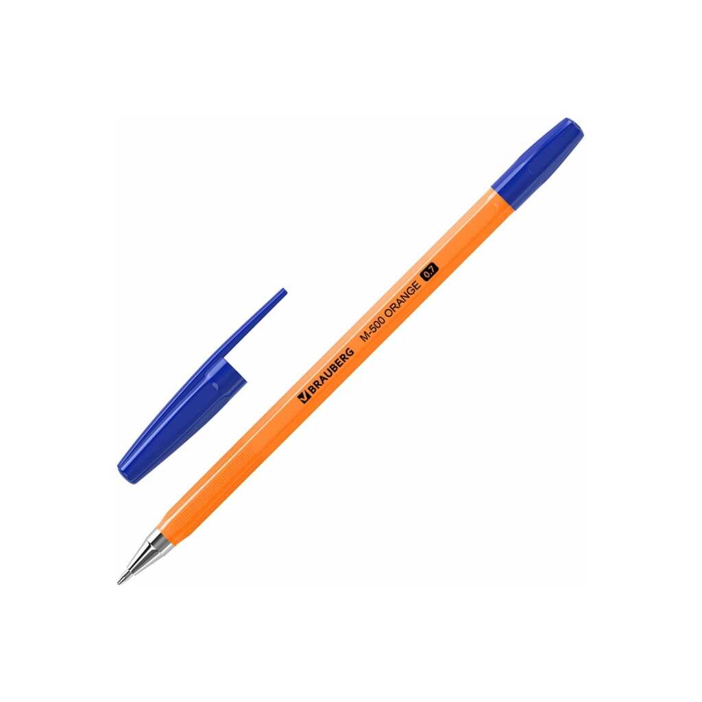 Шариковые ручки BRAUBERG M-500 Orange набор 10 шт, синие, узел 0,7 мм, линия письма 0.35 мм 143951