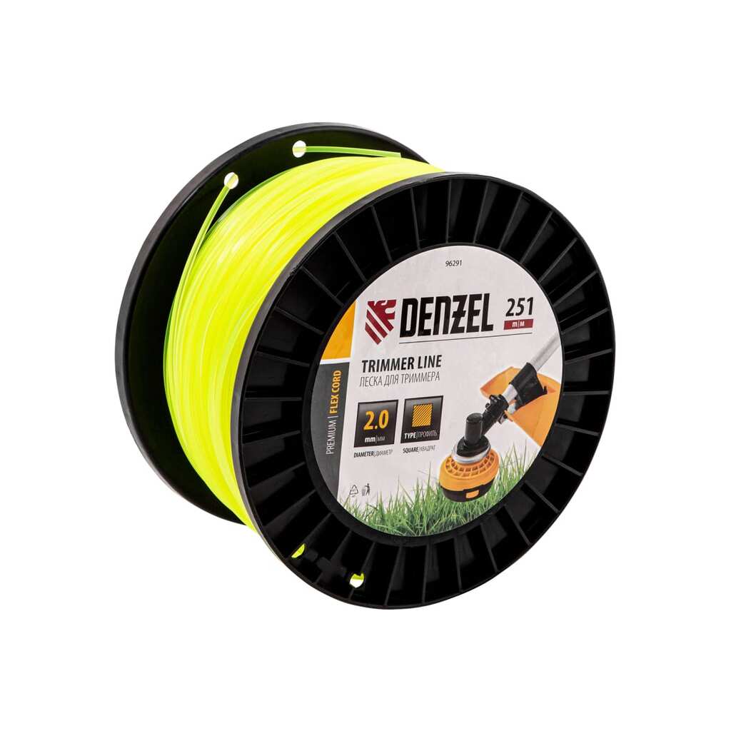 Леска FLEX CORD квадрат 2 мм, 251 м, на DIN катушке для триммера Denzel 96291