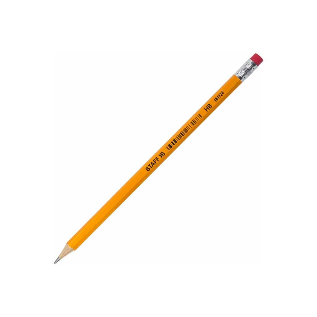 Чернографитный карандаш Staff Everyday Blp-724, 1 шт, HB, с ластиком, корпус желтый 181724