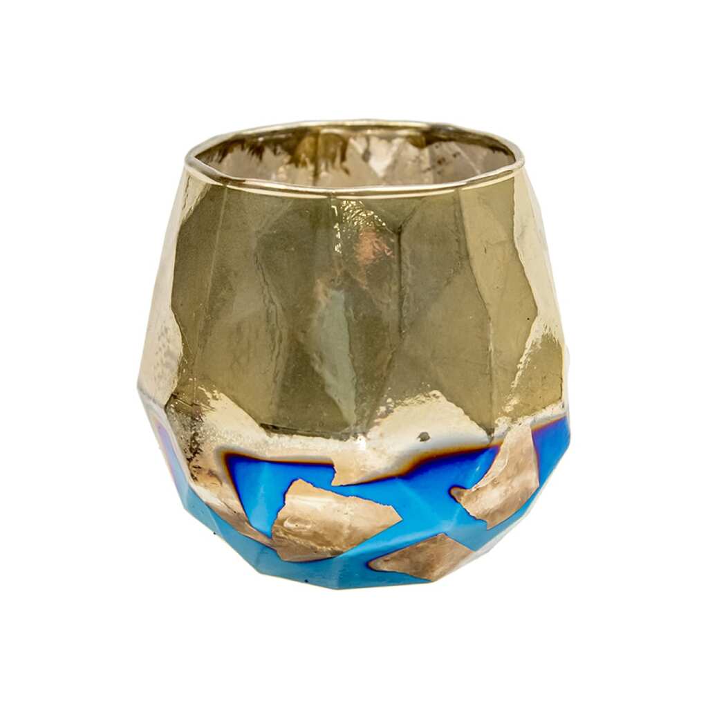 Декоративный стеклянный подсвечник Вещицы 105х105х102, синий, с золотым напылением NGB-33