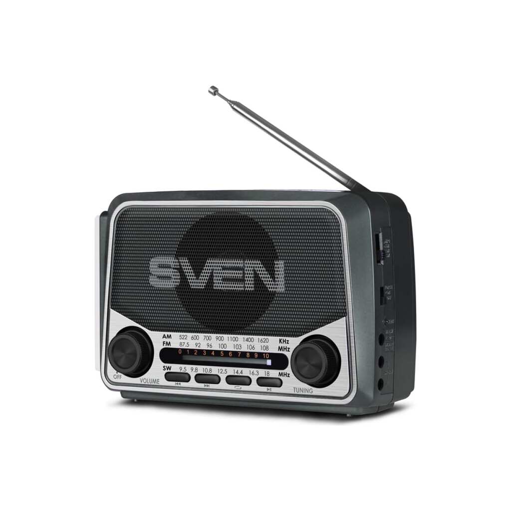 Радиоприёмник SVEN АС SRP-525 серый, 3 Вт, FM/AM/SW, USB, microSD, фонарь, встроенный аккумулятор SV-017156