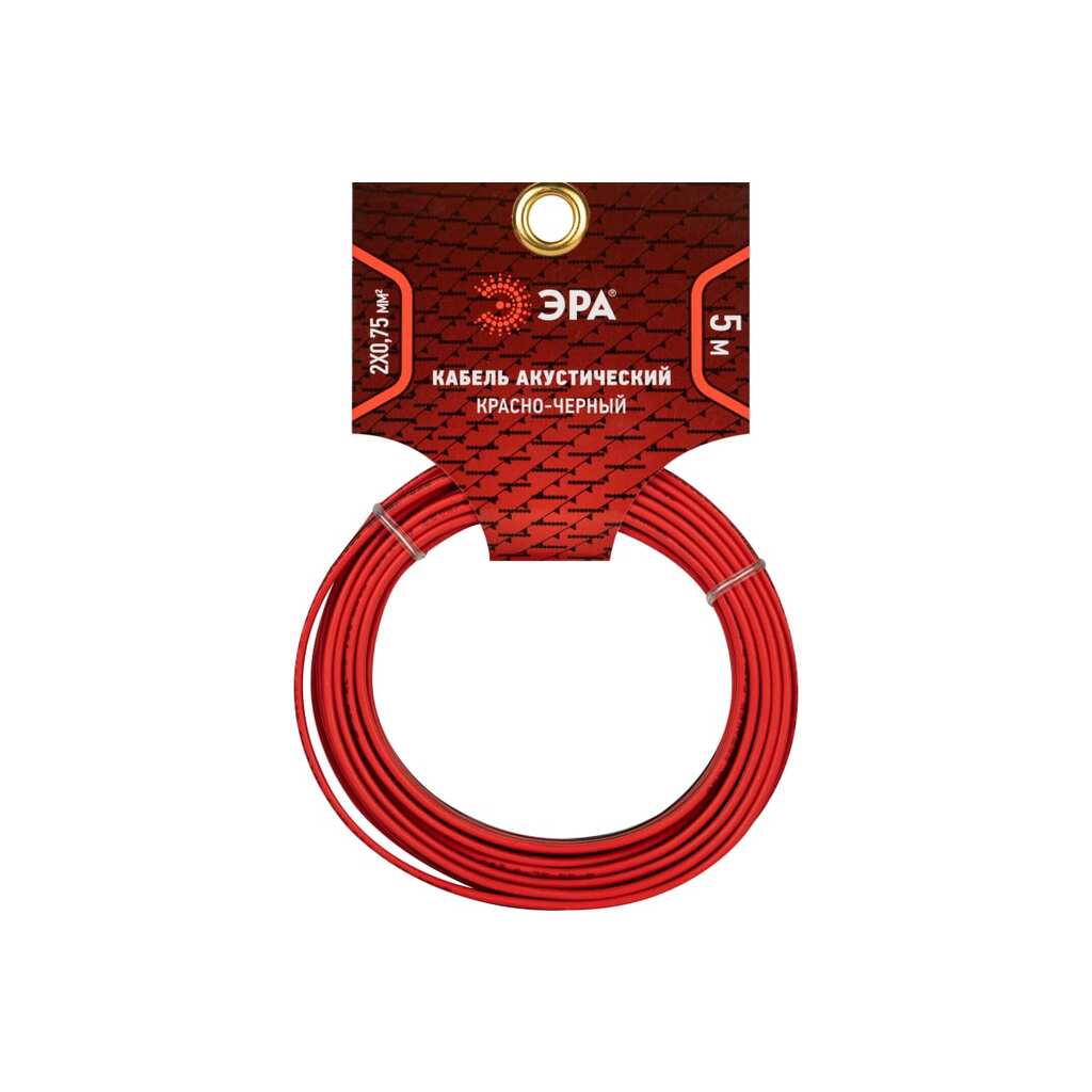 Акустический кабель ЭРА 2x0,75 мм2, красно-черный, 5 м Б0059288 ERA