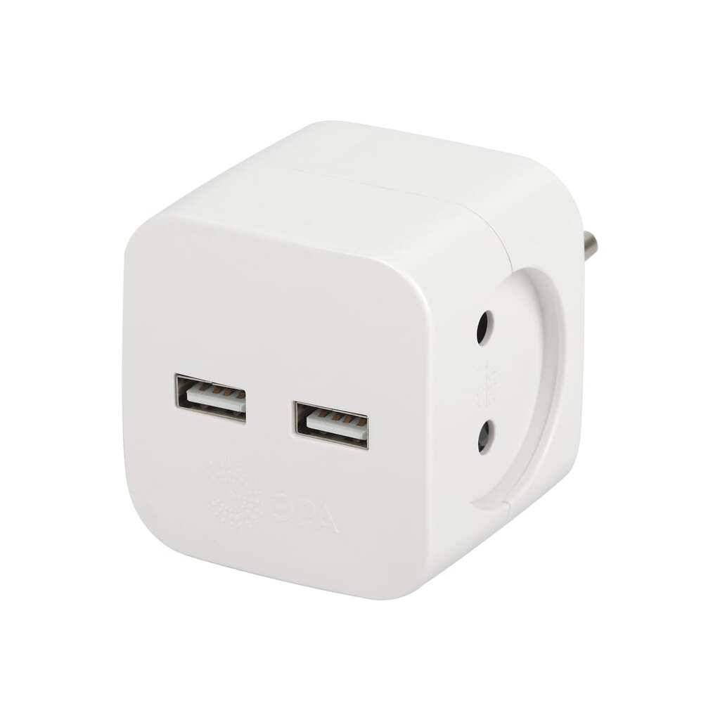 Электрический разветвитель ЭРА SP-2-USB-W на 2 розетки, 220V + 2xUSB 2400mA, без заземления, 10А, белый Б0049531 ERA