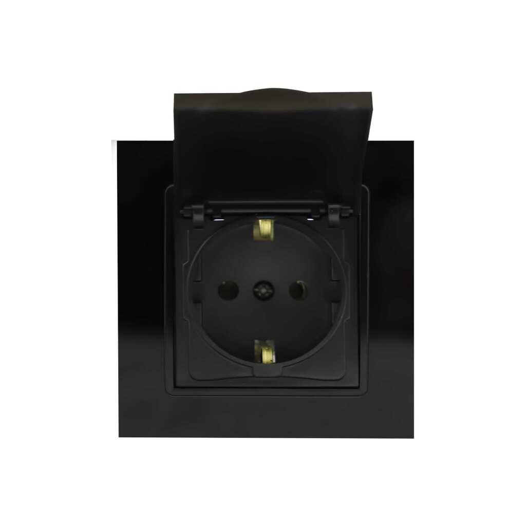 Одинарная розетка Vesta Electric Exclusive Black с заземлением с крышкой FRZMT040007CHR