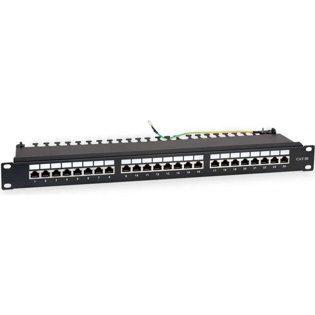 Патч-панель 19" WRline WR-PL-24-C5E-SH-D (1U), 24 порта RJ-45 полностью экранированная, категория 5e, Dual IDC, цвет черный 505210