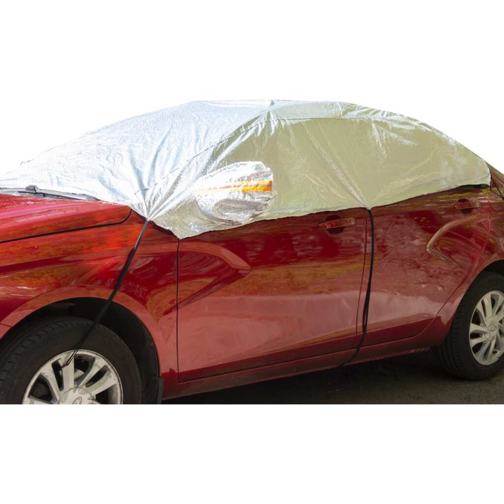 Всесезонный защитный чехол на лобовое, заднее и боковые стекла автомобиля AUTOPROFI размер M, 259x249 см, прочный двухслойный материал: фольгированный полиэтилен (PE) CAP100