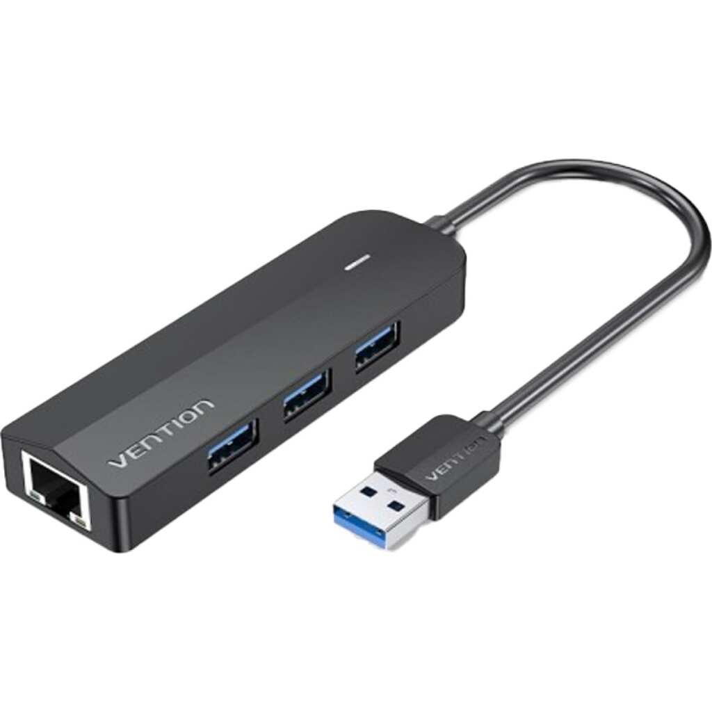 Сетевой адаптер VENTION USB 3.0 M/Gigabit Ethernet RJ45 F+OTG хаб на 3 порта Черный - 0.15м. CHLBF CHNBB