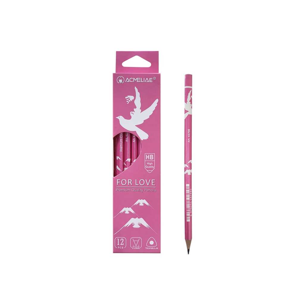 Чернографитный карандаш ACMELIAE HB For Love трехгранный, корпус розовый, 12 шт. 43798 EAN