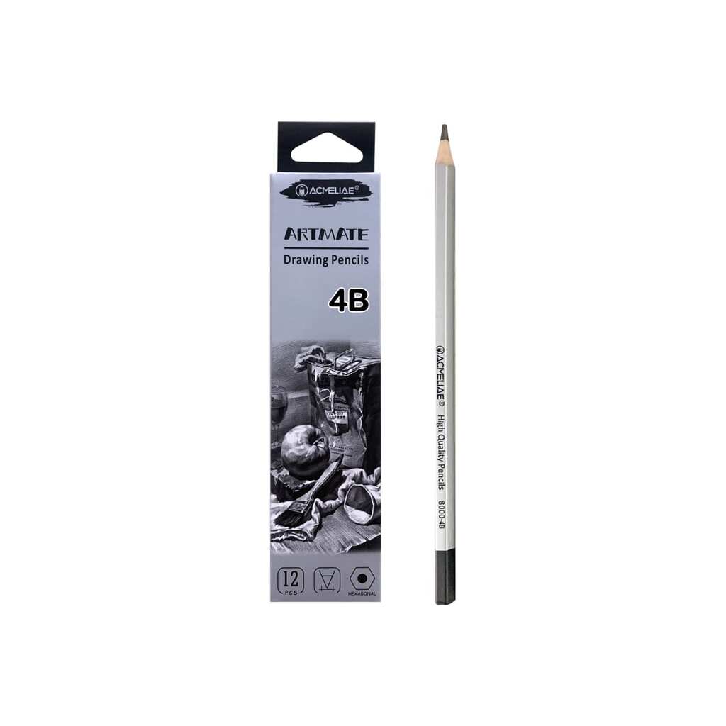 Чернографитный карандаш ACMELIAE 4B шестигранный, корпус серебряный, 12 шт. 8000-4B EAN