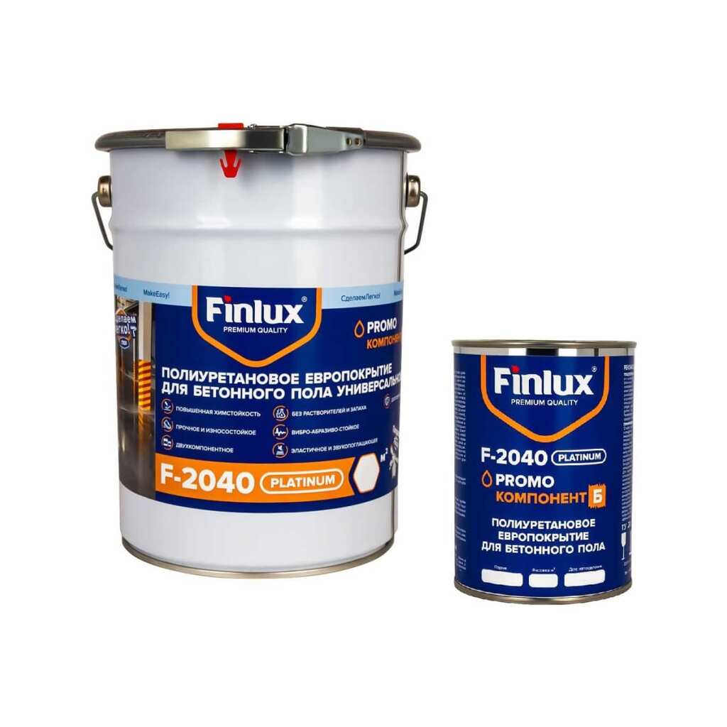 Полиуретановое двухкомпонентное покрытие Finlux F-2040 для бетонного пола, белый, 10 кв.м. 4603783208531
