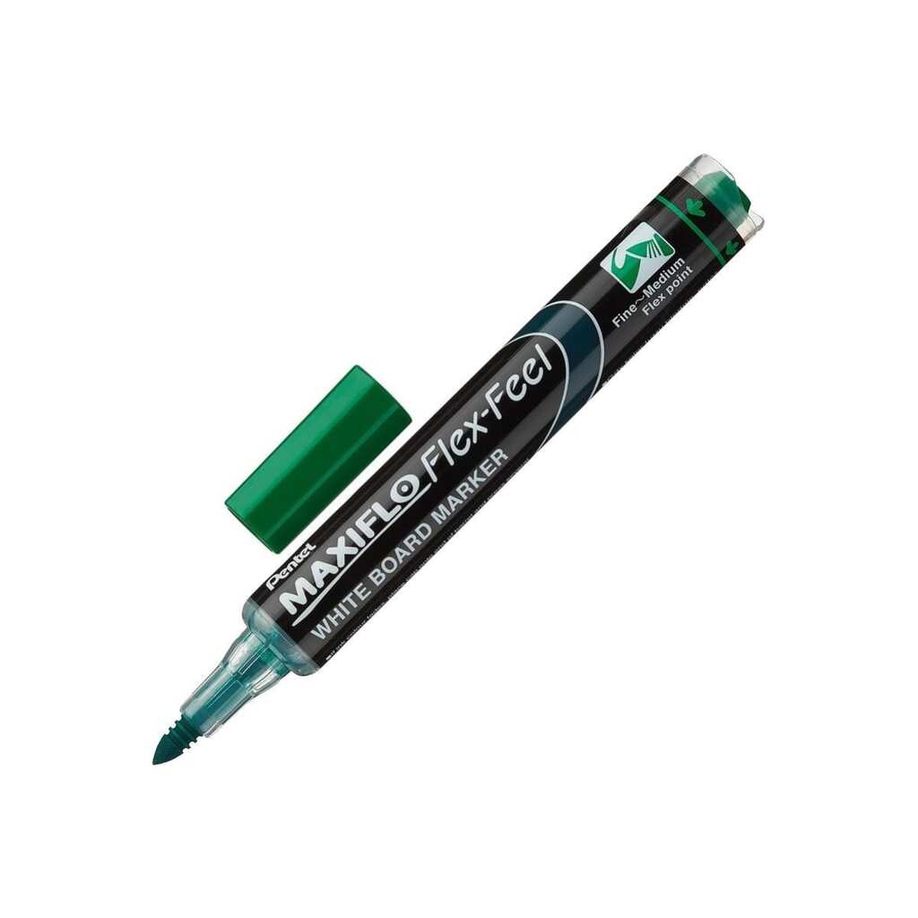 Маркер для белых досок Pentel Maxiflo Flex-Feel MWL5SBF-DX гибкий наконечник, 1 - 5 мм, перо круглое, зеленый 610123