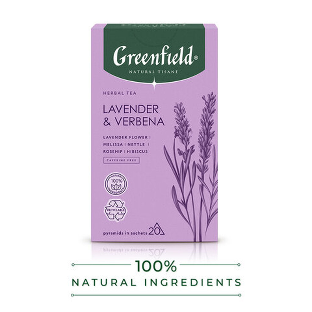 Чай GREENFIELD Natural Tisane "Lavander & Verbena" травяной, 20 пирамидок по 1,8 г, ш, 1755-08