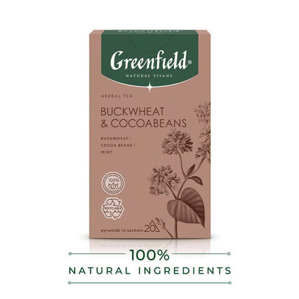 Чай GREENFIELD Natural Tisane "Buckweat & Cocoabeans" травяной, 20 пирамидок по 1,8 г, 1757-08