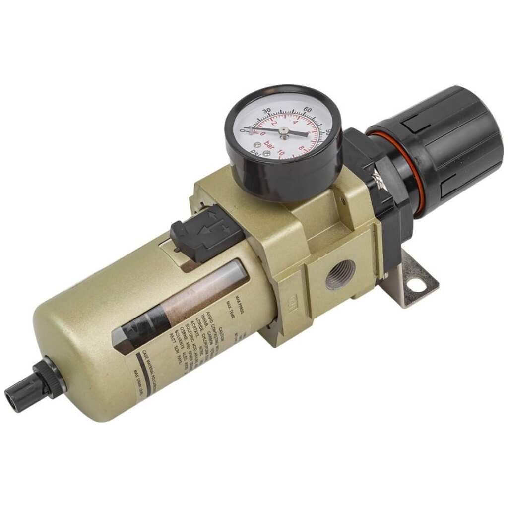 Фильтр-регулятор с индикатором давления для пневмосистем (3/8", 10 Мкм, 4000 л/мин, 0-10 bar, рабочая температура 5-60°) Forcekraft FK-AW4000-03