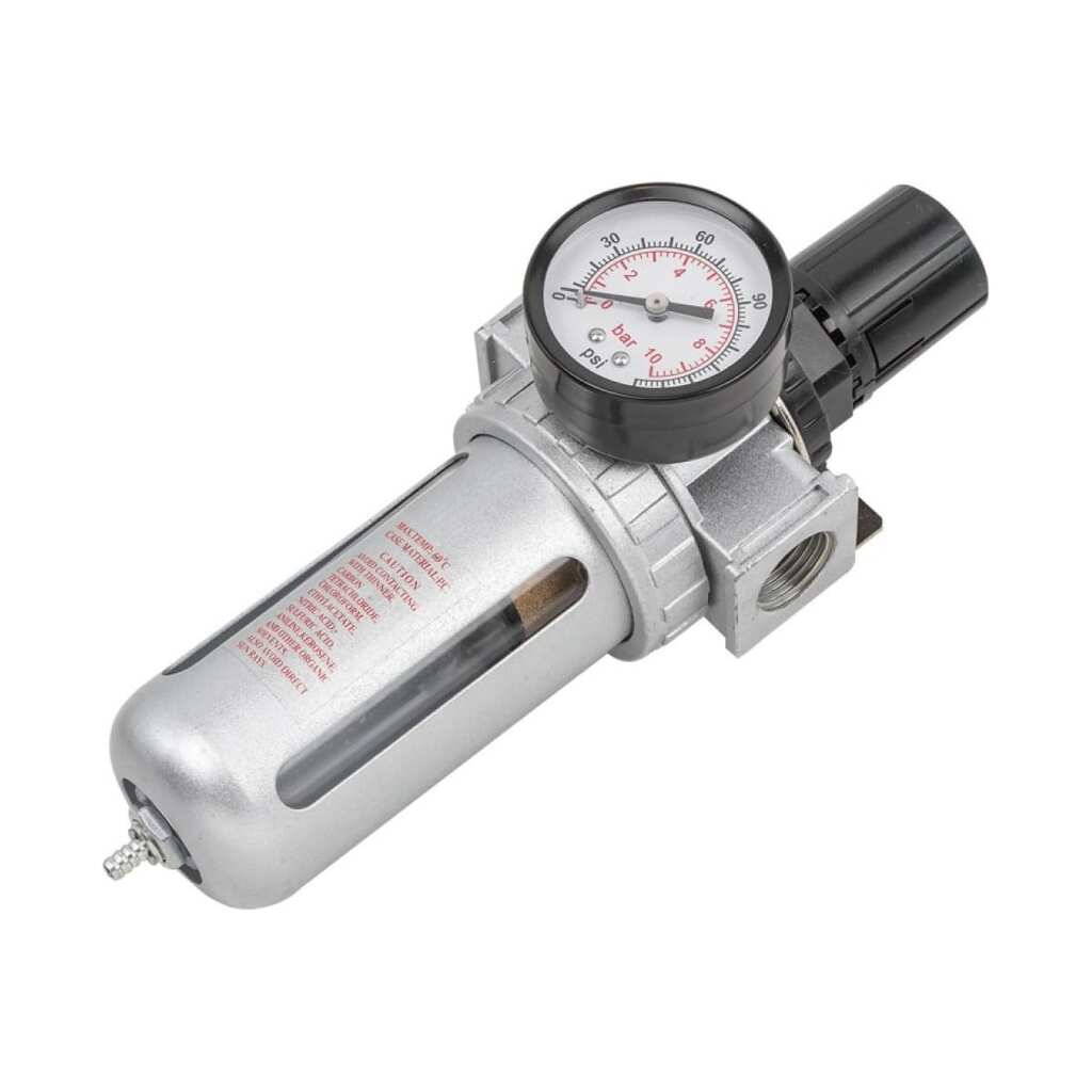 Фильтр-регулятор с индикатором давления для пневмосистем (1/4'', 10 Мкм, 1500 л/мин, 0-10 bar, рабочая температура 5-60°) FORCEKRAFT FK-AFR802