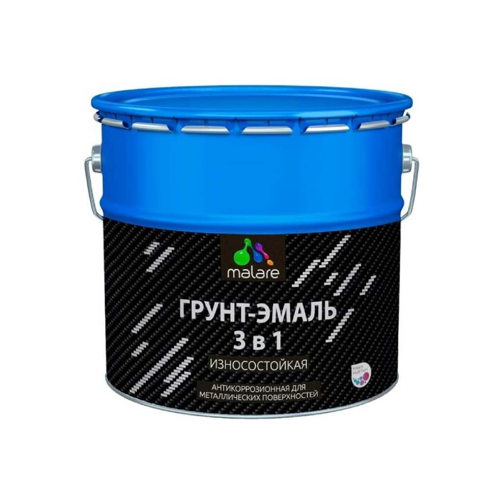 Алкидно-уретановая грунт-эмаль 3 в 1 по ржавчине MALARE полуматовая, небесно-голубой, 20 кг 2036771564371