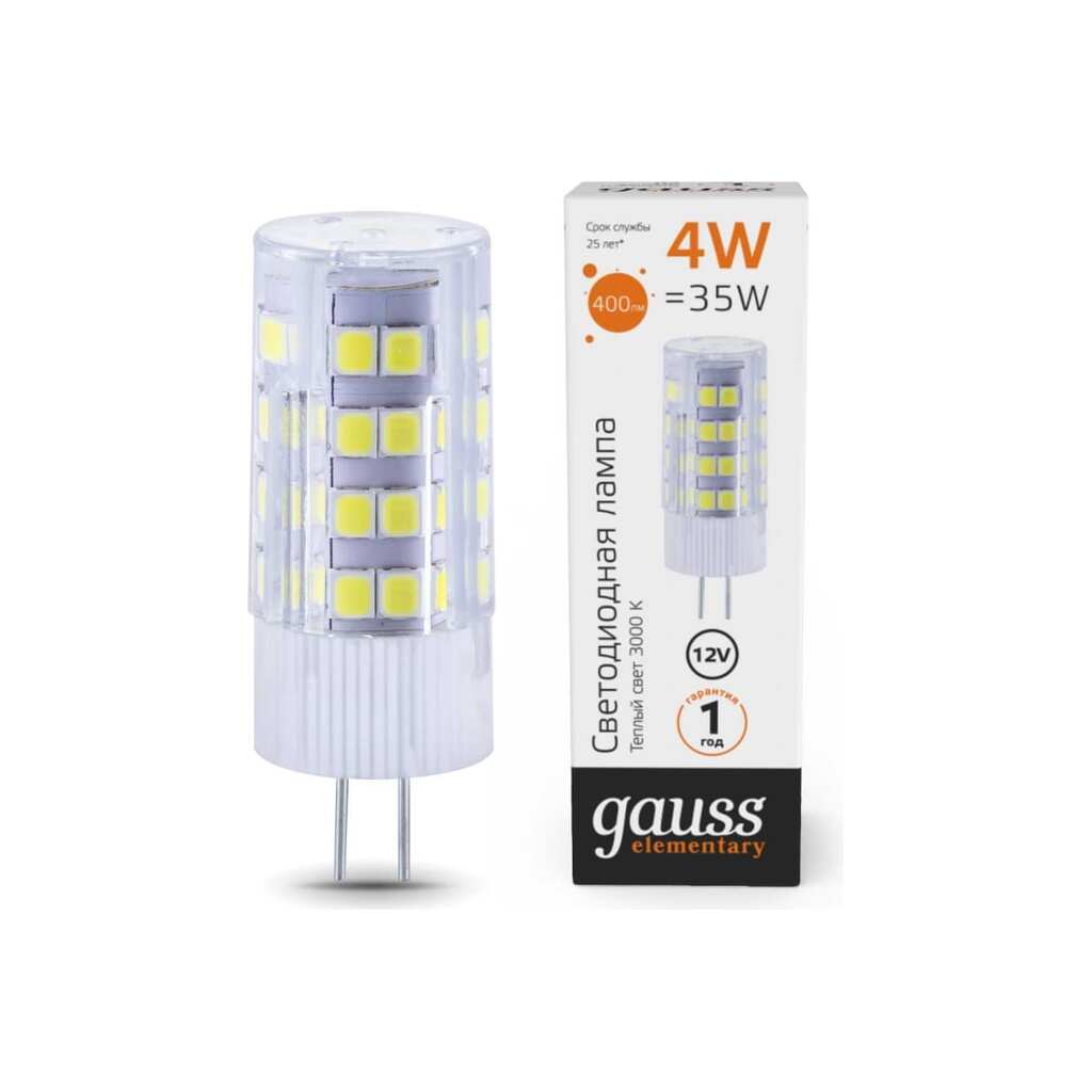 Лампа Gauss Elementary G4, 12V, 4W, 400lm, 3000K, керамика, LED 10714