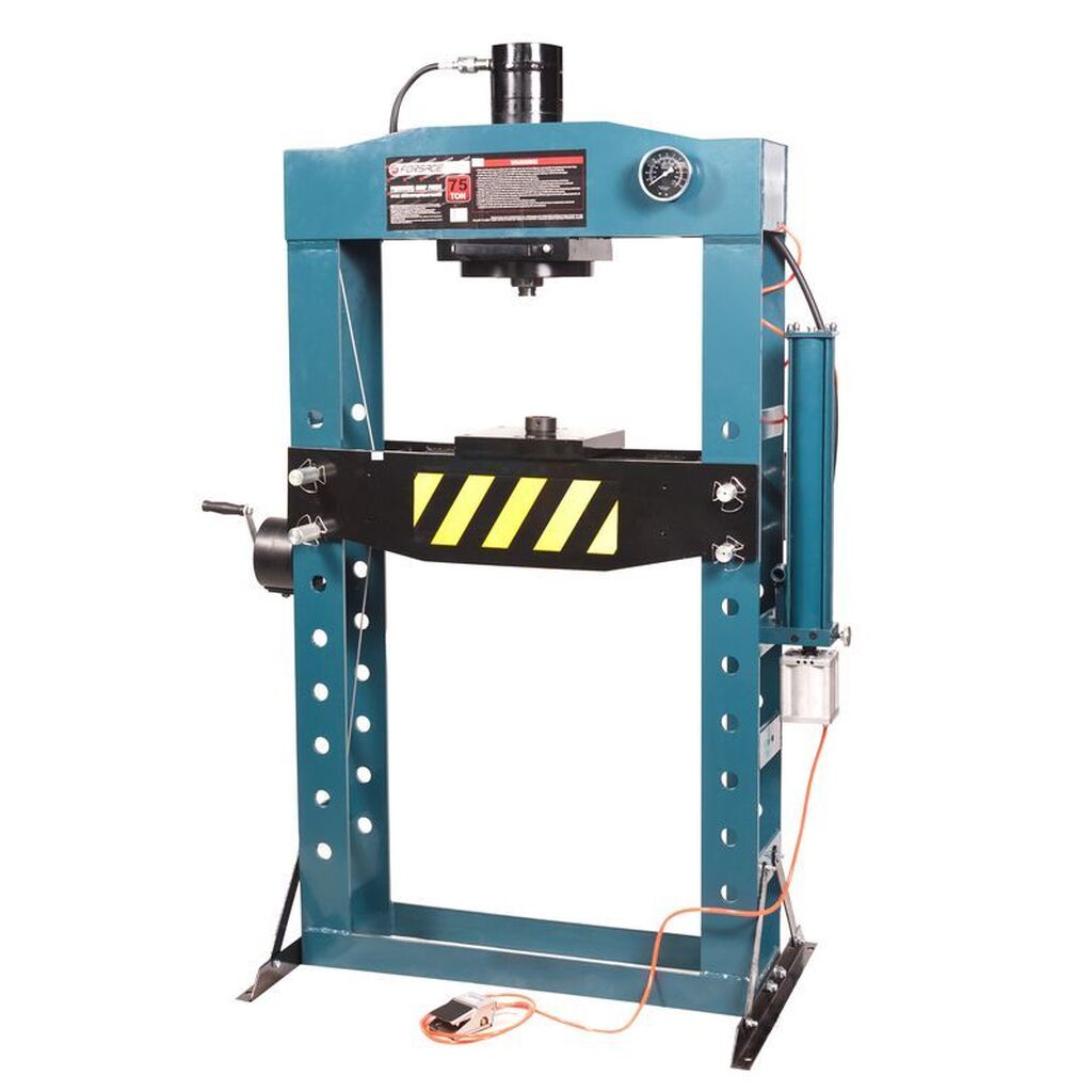 Пресс гидравлический с манометром напольный 75т, ручной/пневмо привод (раб. высота:0-900мм, раб. ширина:800мм, раб. стол:270х800мм,ход штока:240мм) FORSAGE F-75021 BIG(дерев)