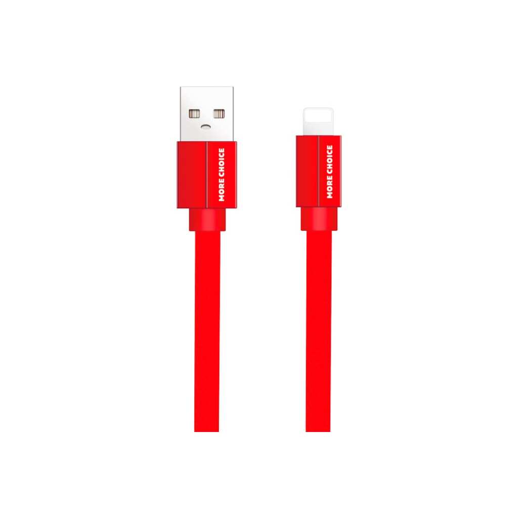 Дата-кабель More Choice USB 2.1A для Lightning 8-pin плоский нейлон 1м K20i Red