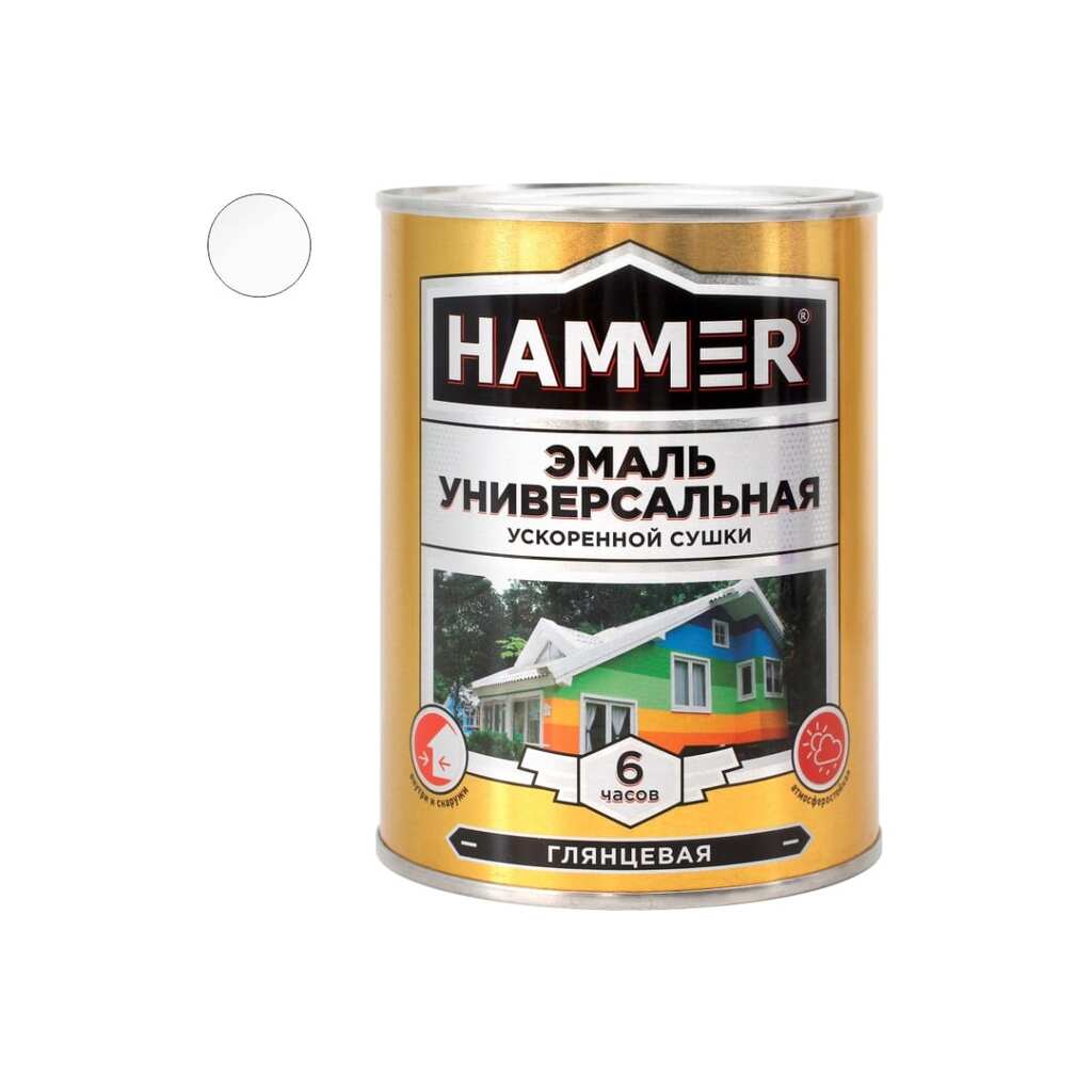 Универсальная эмаль HAMMER ускоренная сушка, глянцевая, белая, 0,9 кг / 14 ЭК000144084