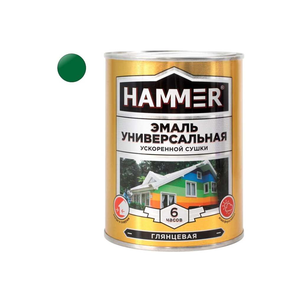 Универсальная эмаль HAMMER ускоренная сушка, глянцевая, зеленая, 0,9 кг / 14 ЭК000144074