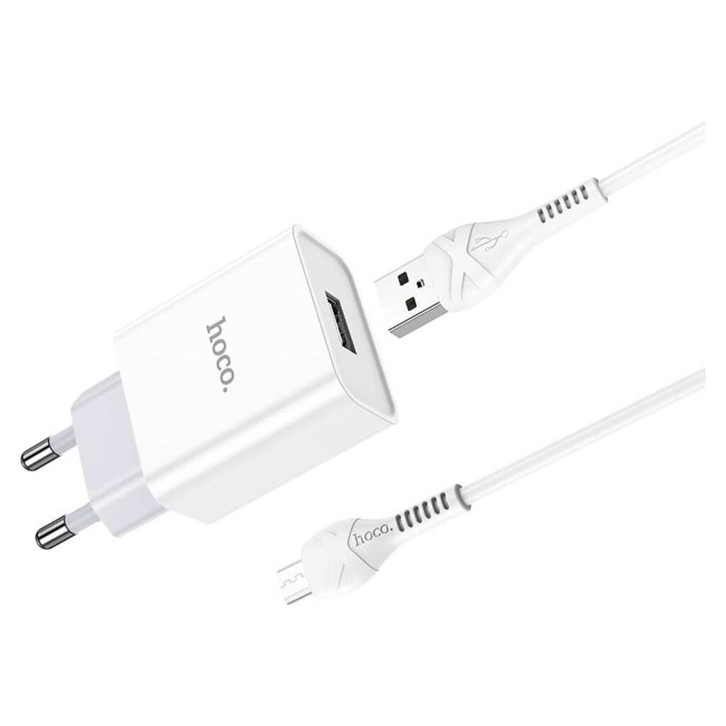 Сетевое зарядное устройство Hoco c81a asombroso 1xusb, 2.1а + usb кабель microusb, 1м (белый) 0L-00049103