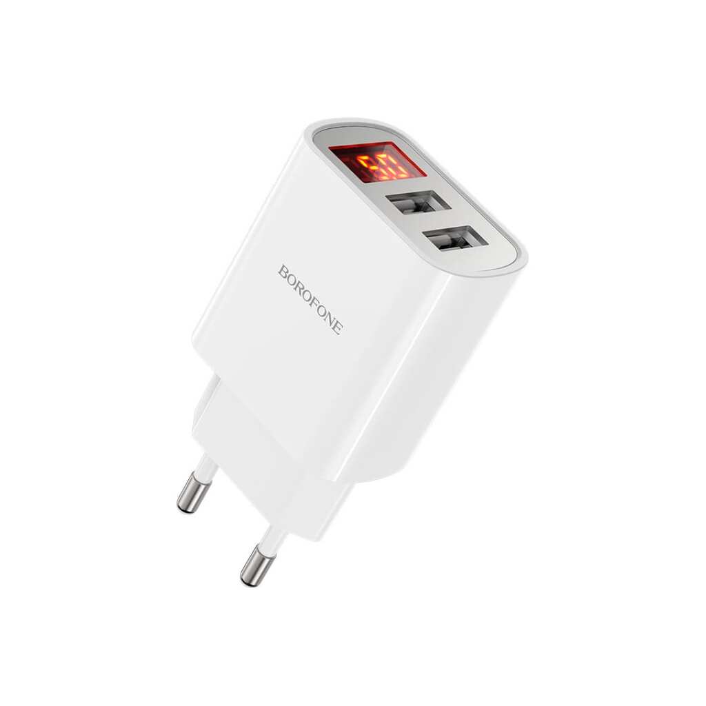 СЗУ Borofone ba58a mighty 2xusb, 2.4а, led дисплей (белый) 0L-00051169