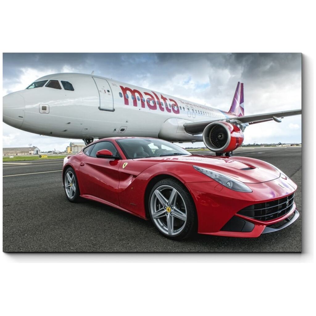 Картина Picsis Суперкар Ferrari F12 рядом с AirMalta Airbus A320, 660x430x40 мм 5429-10154826