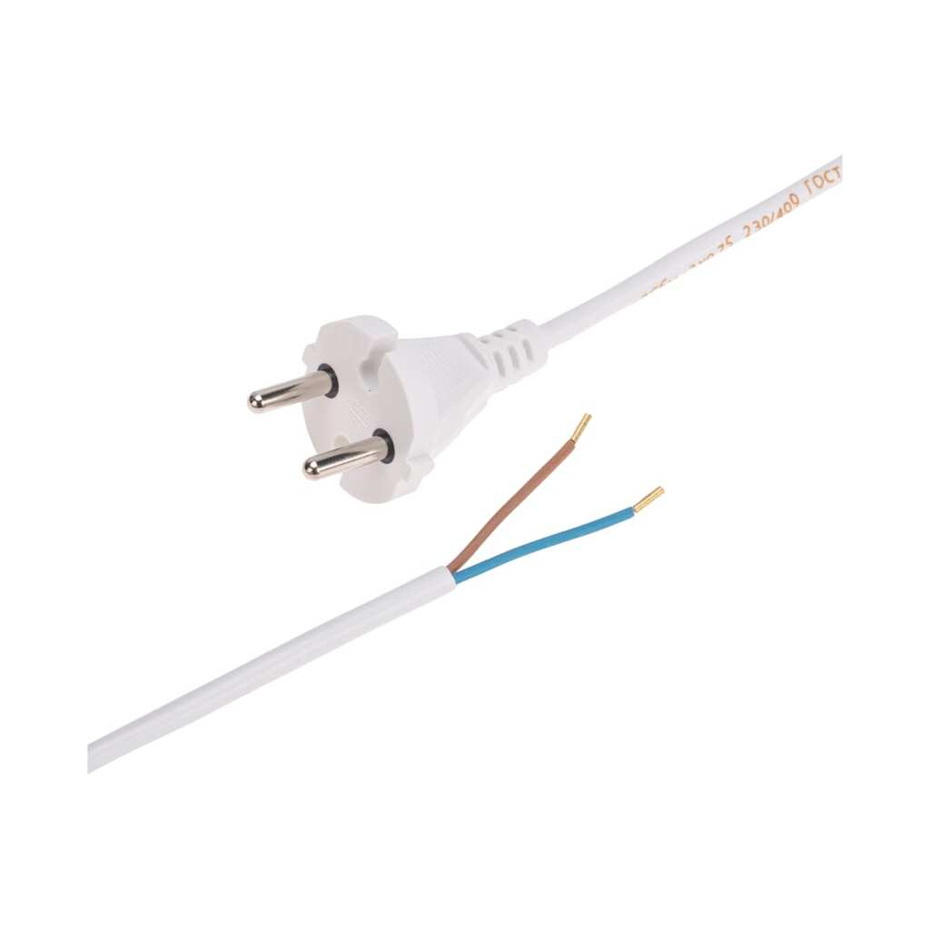 Электрический шнур с вилкой REXANT пвс 2x0,75 мм2 2м (белый) 11-1306