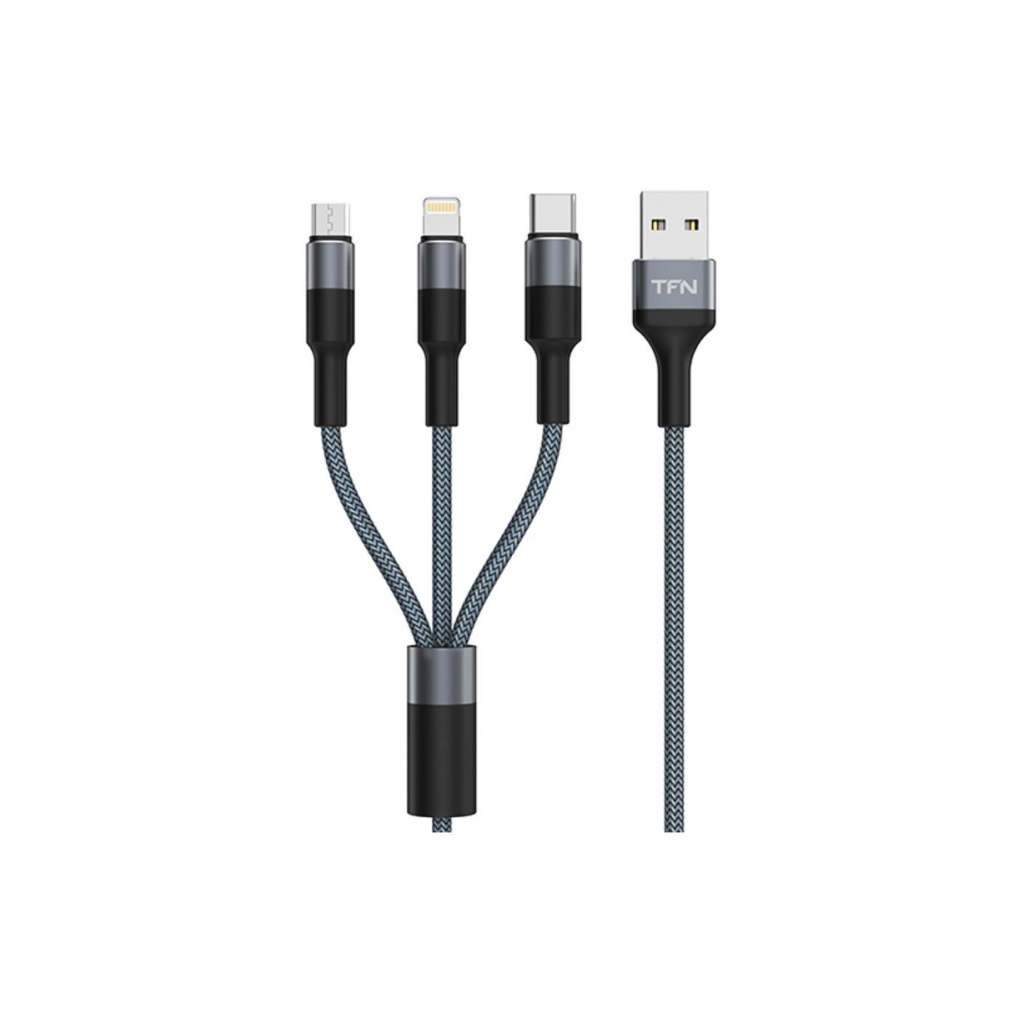 Кабель для сотового телефона TFN 3в1 USB-A/Lightning+USB-C+microUSB 1.2м, graphite -CFZ3IN1GR