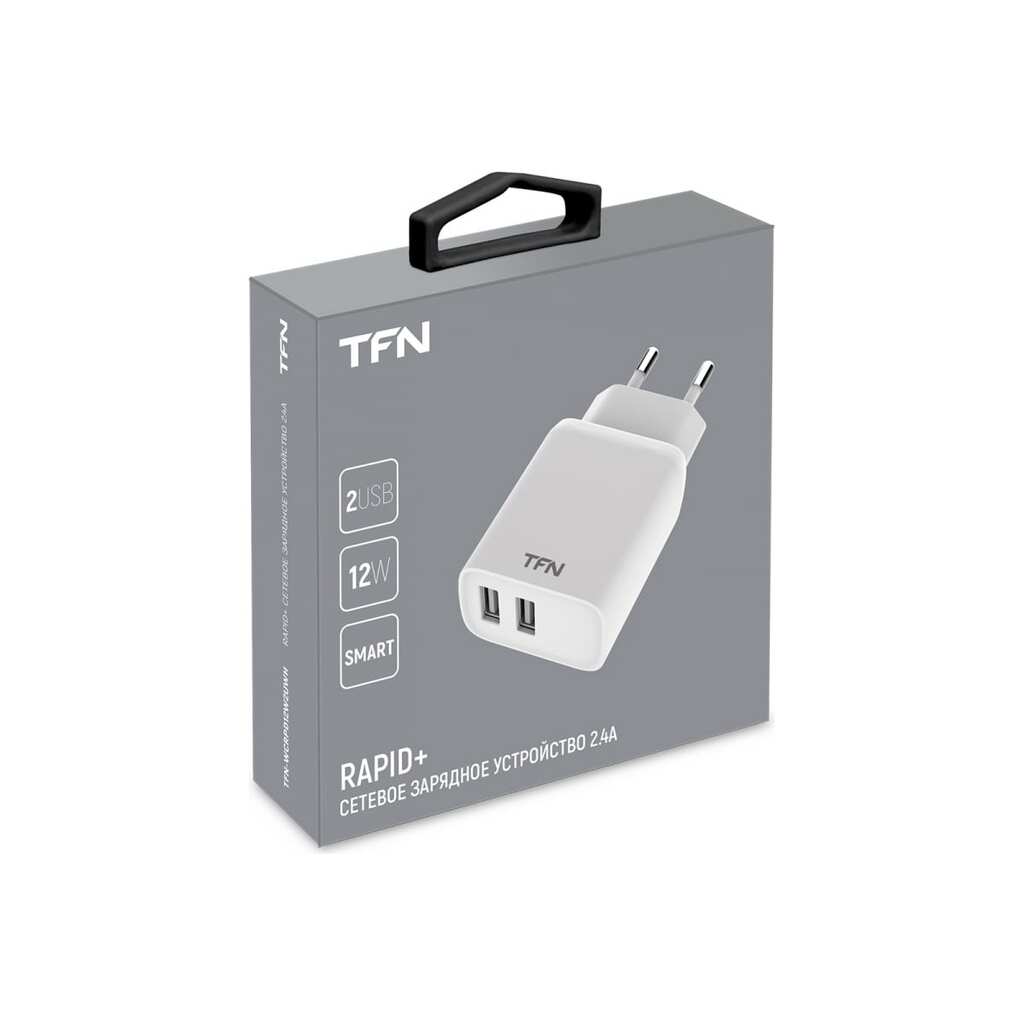 Сетевое зарядное устройство TFN RAPID+ 2USB 2.4A 12W, белое TFN-WCRPD12W2UWH