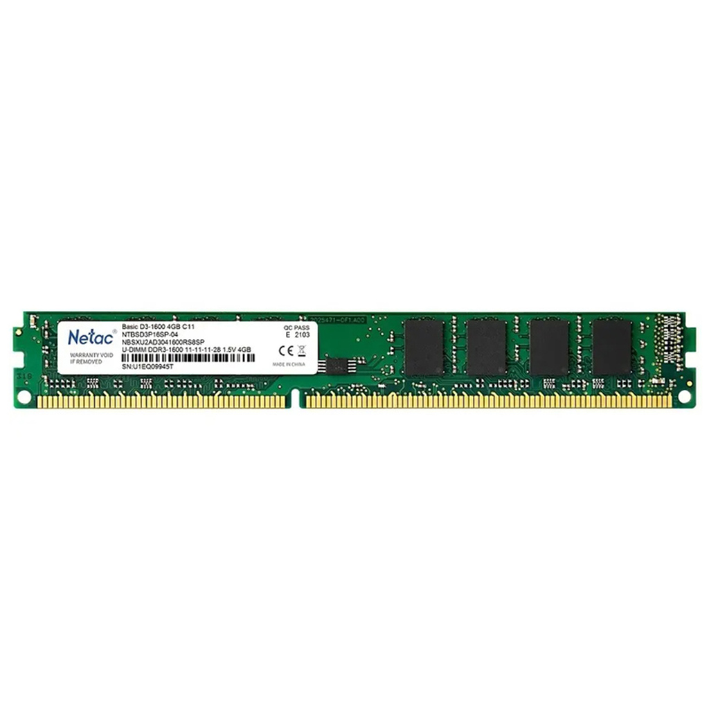 Модуль памяти Netac DDR3 DIMM 1600Mhz PC12800 CL11 - 4Gb NTBSD3P16SP-04