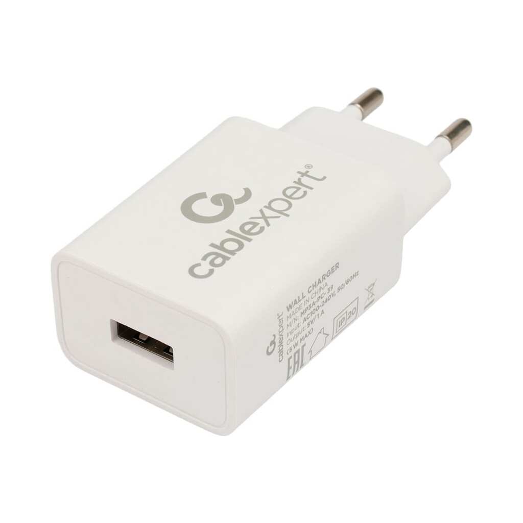 Адаптер питания Cablexpert 100/220v - 5v usb 1 порт, 1a, белый, MP3A-PC-39