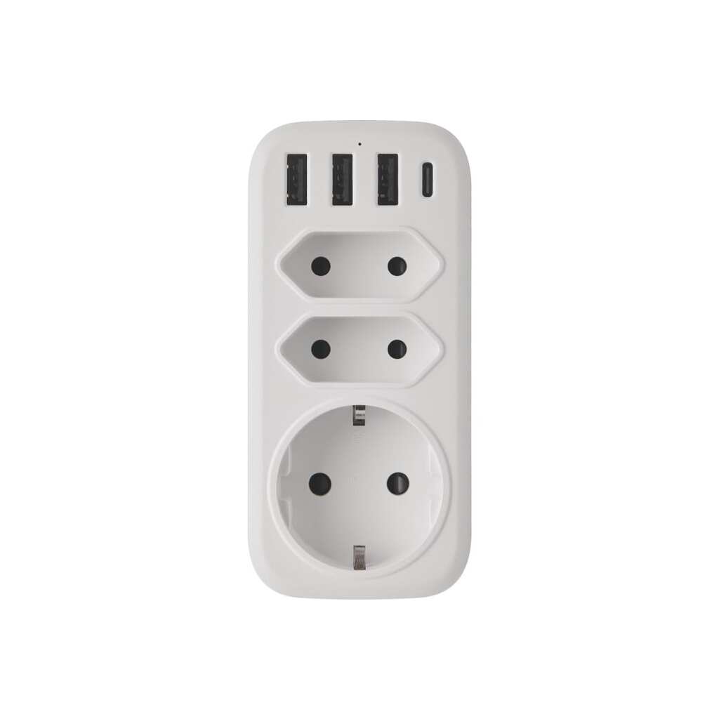 Тройник с тпс idealim Adapter-3r-3usb-1typeC-white