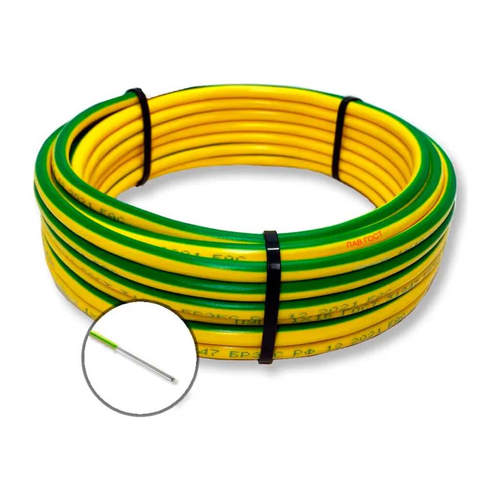 Установочный провод ПРОВОДНИК ПАВ, 1x2.5 мм2, Зелено-желтый, 30м OZ251800L30