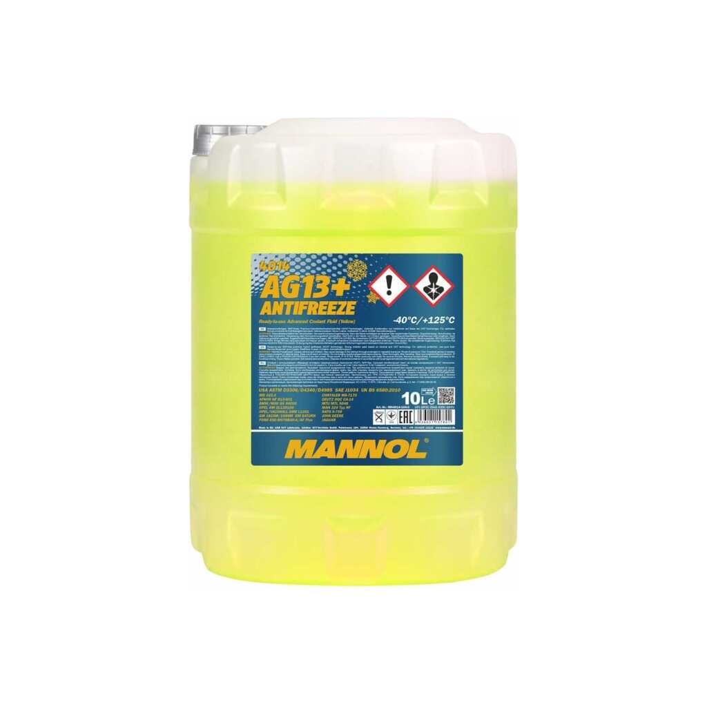 Готовый раствор охлаждающей жидкости MANNOL ANTIFREEZE ADVANCED AG13+, 10 л, желтый 401410