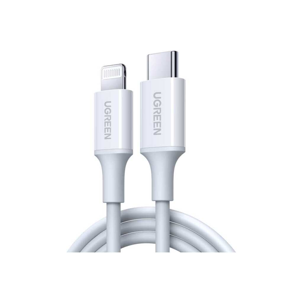 Кабель Ugreen USB C - Lightning, резиновое покрытие, цвет белый, 1 м 10493