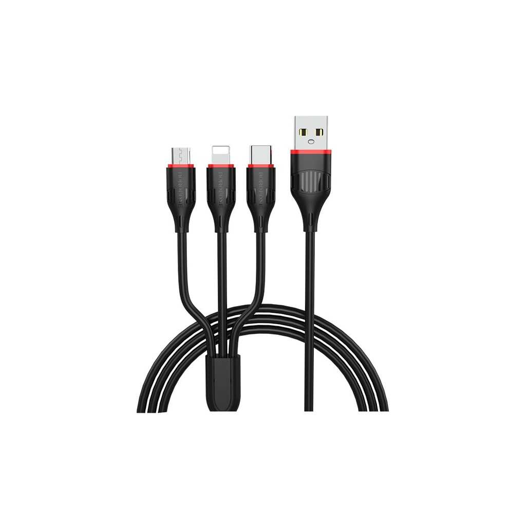 USB-кабель 3-в-1 Borofone, AM-8pin/microBM/Type-C 1 метр, 2.4A, ПВХ, чёрный 23752-BX17imtBK