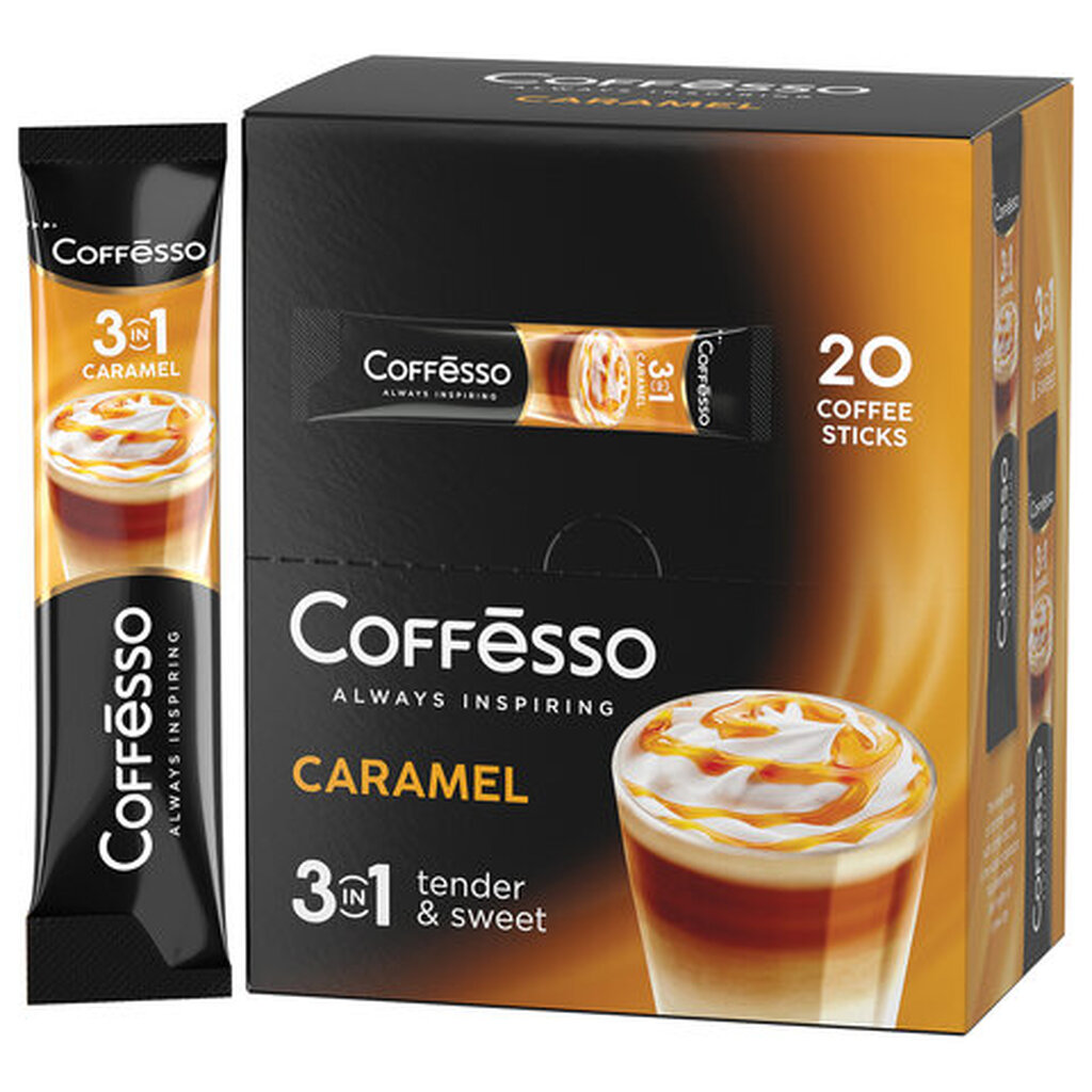 Кофе растворимый порционный COFFESSO "3 в 1 Caramel", пакетик 15 г, ш/к 07869, 102149