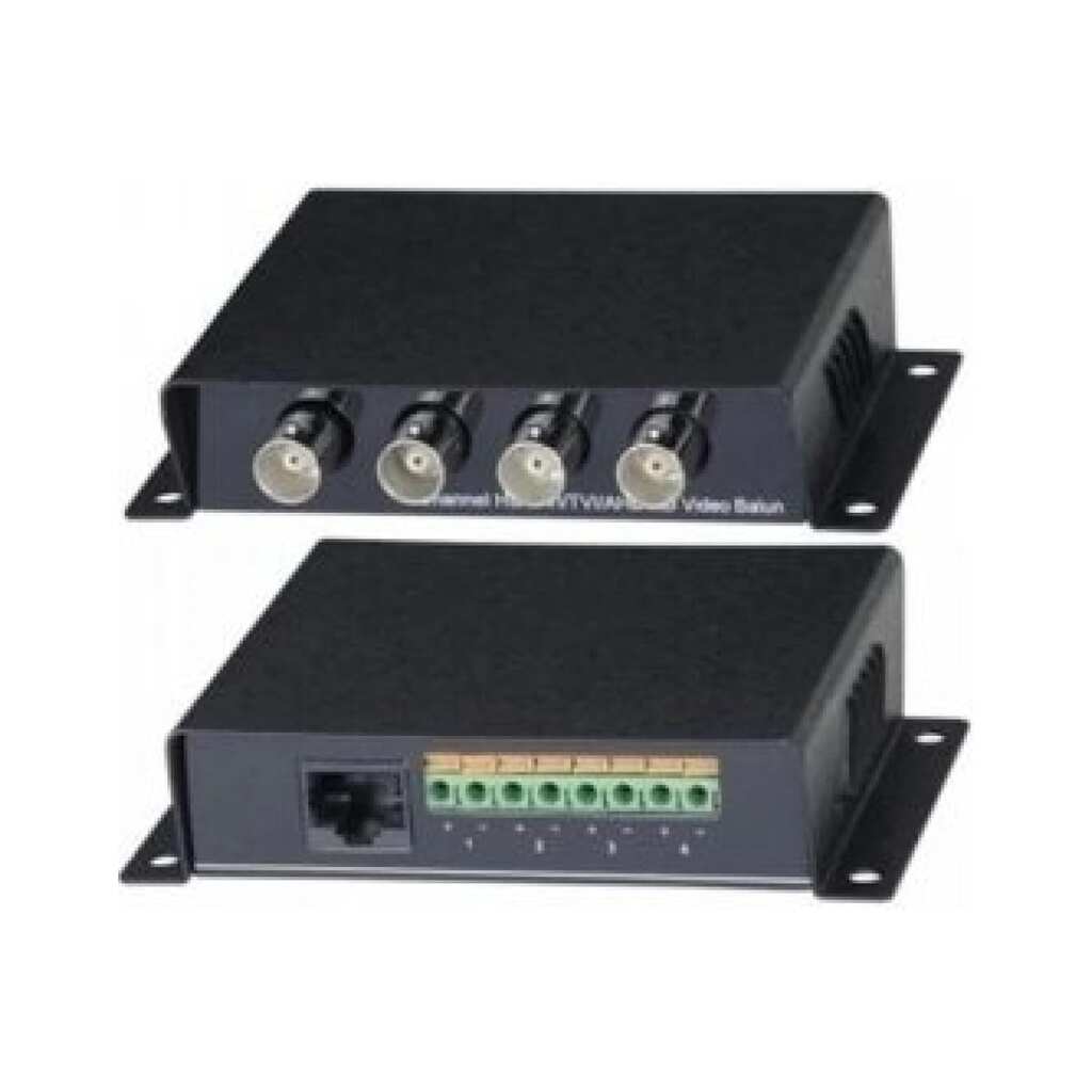 Пассивный 4-канальный приемопередатчик HDCVI/HDTVI/AHD по витой паре CAT5e/6 до 300м(HDCVI/AHD) - 720p, до 250м (HDTVI) - 1080p, до 200м - 4Mpix, до 150м - 5Mpix SC&T TTP414HD sct0813