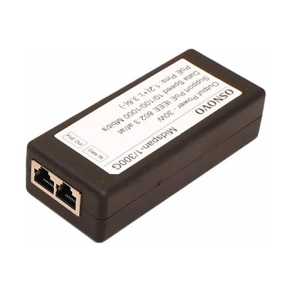PoE-инжектор OSNOVO Midspan-1/300G Gigabit Ethernet на 1 порт. sct0715
