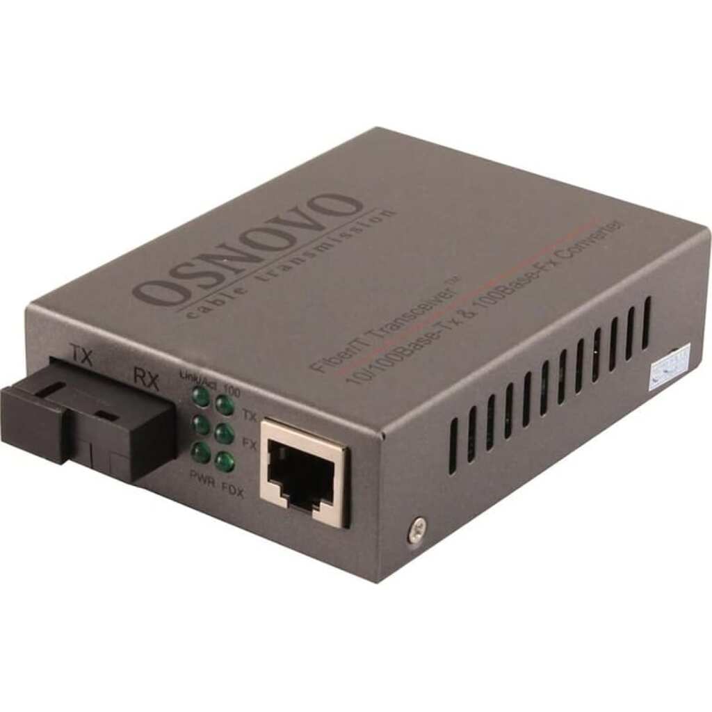 Оптический Fast Ethernet медиаконвертер OSNOVO OMC-100-11S5a для передачи Ethernet по одному волокну одномодового оптического кабеля до 20км (по многомодовому кабелю до 1,5км). sct1073