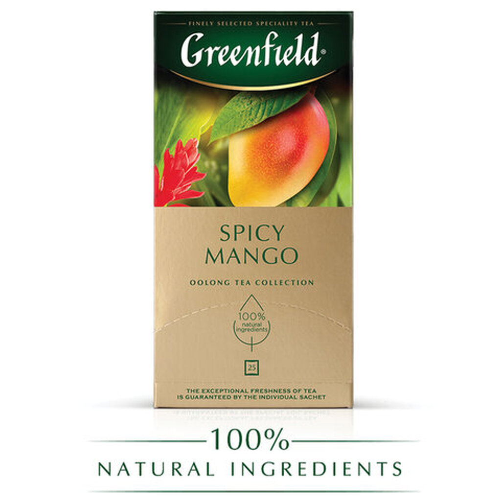 Чай GREENFIELD "Spicy Mango" зеленый с манго, 25 пакетиков по 2 г, 1725-10