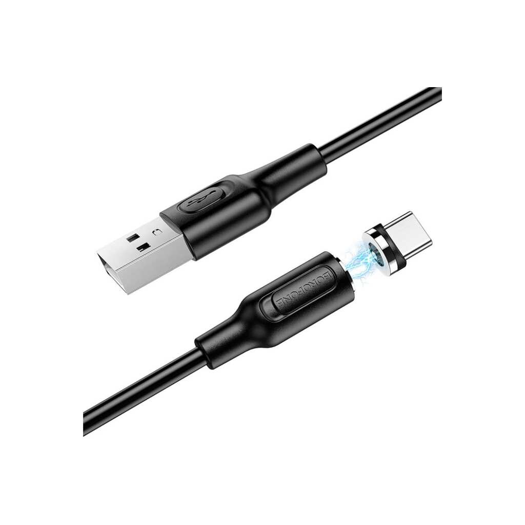 USB кабель Borofone bx41 amiable type-c, магнитный, 1м, 3a, pvc (черный) 0L-00049996